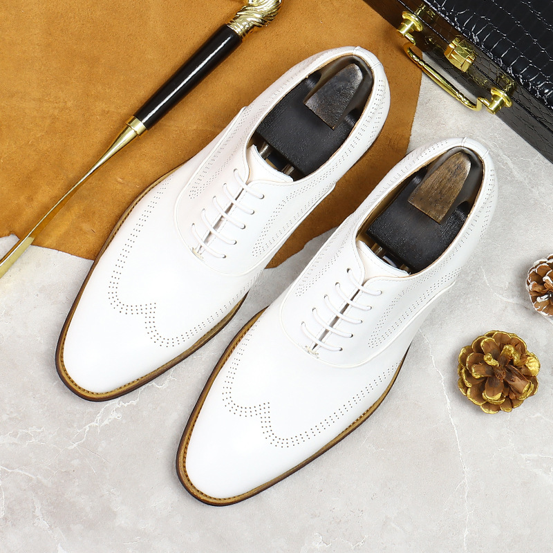 Men'S Shoes Water Resistant - White Concise Wear-Resistant Genuine Leather Brogue