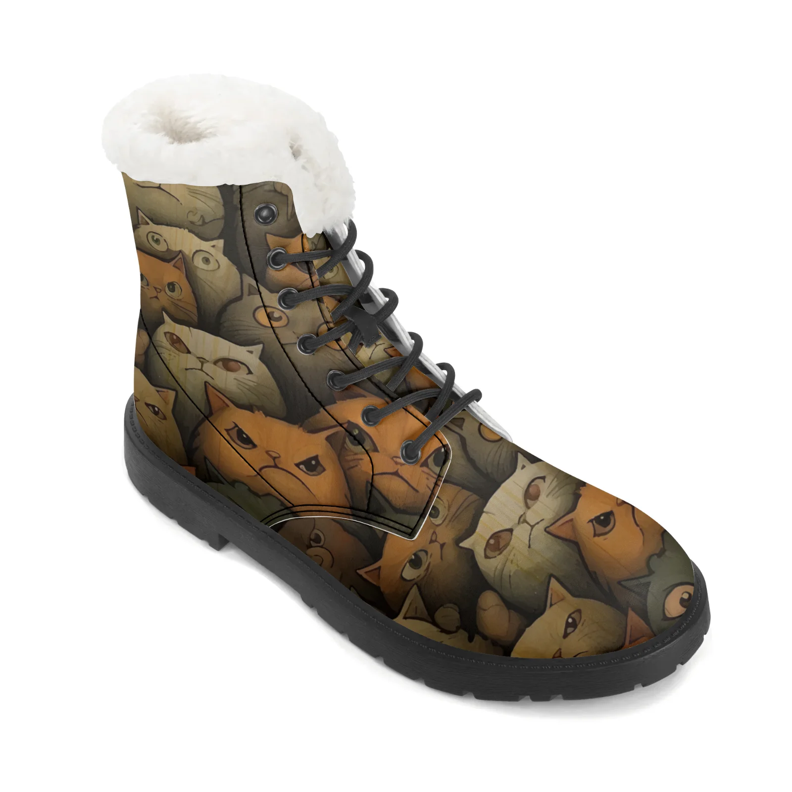 Cute Cats Prints Plush Snow Bo - Men Shoes Eu To Us Size review and price
