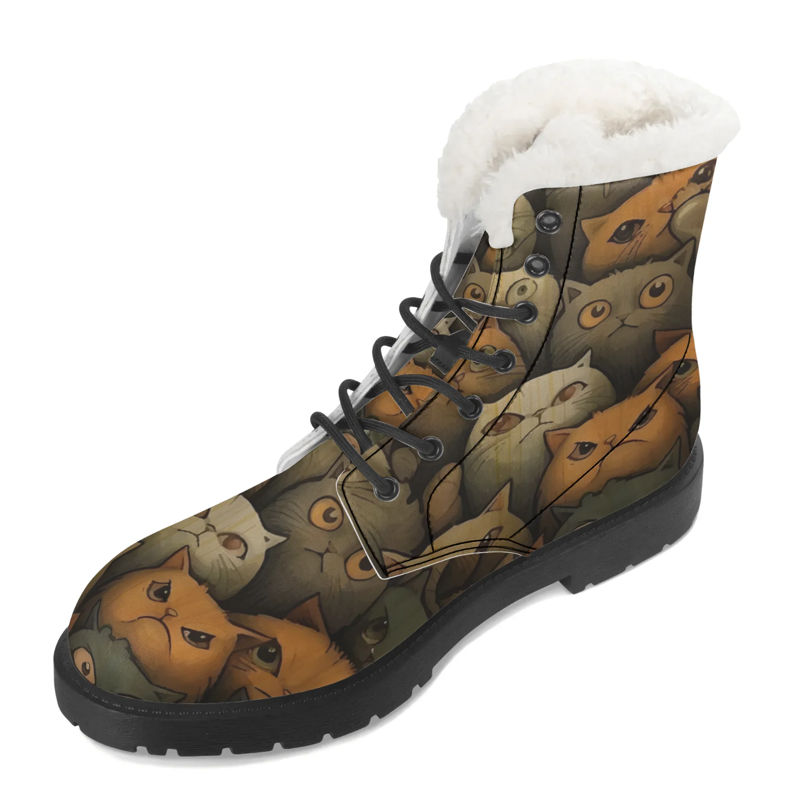 Cute Cats Prints Plush Snow Bo - Men Shoes Eu To Us Size review and price