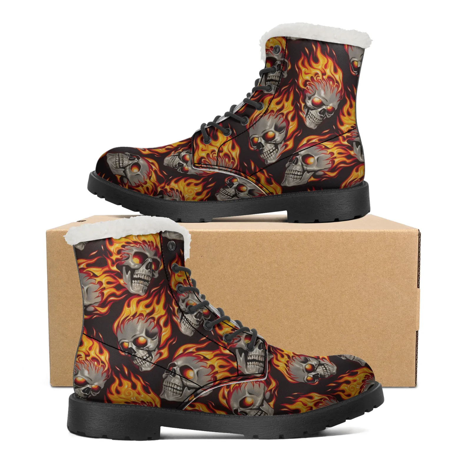 Fire Skull Patterns Snow Boots - Men Shoes Eu To Us Size review and price
